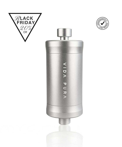 Vida Pura Shower Filter premium aluminium water purifier removing chlorine and heavy metals for healthier skin and hair