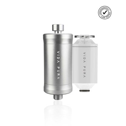 Vida Pura six-month shower filter bundle with advanced KDF-55 and activated carbon cartridge for cleaner water and healthier skin and hair