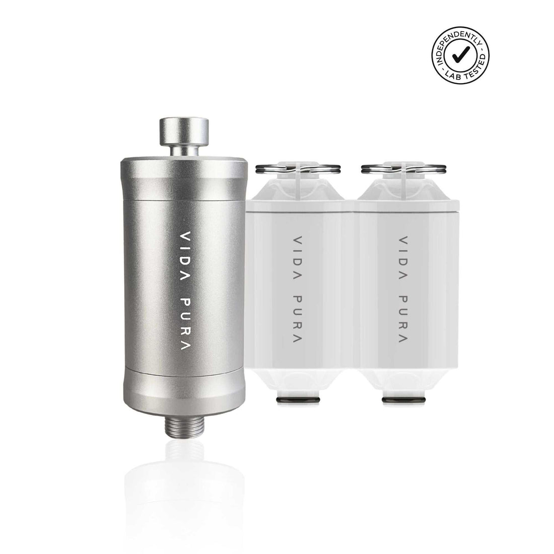 Vida Pura 9 Month Bundle shower filter with two replacement cartridges for chlorine and impurity reduction