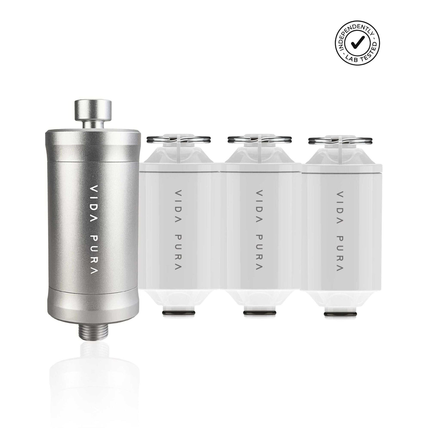 Vida Pura 12 Month Shower Filter Bundle with one filter and three replacement cartridges for pure water and skin care